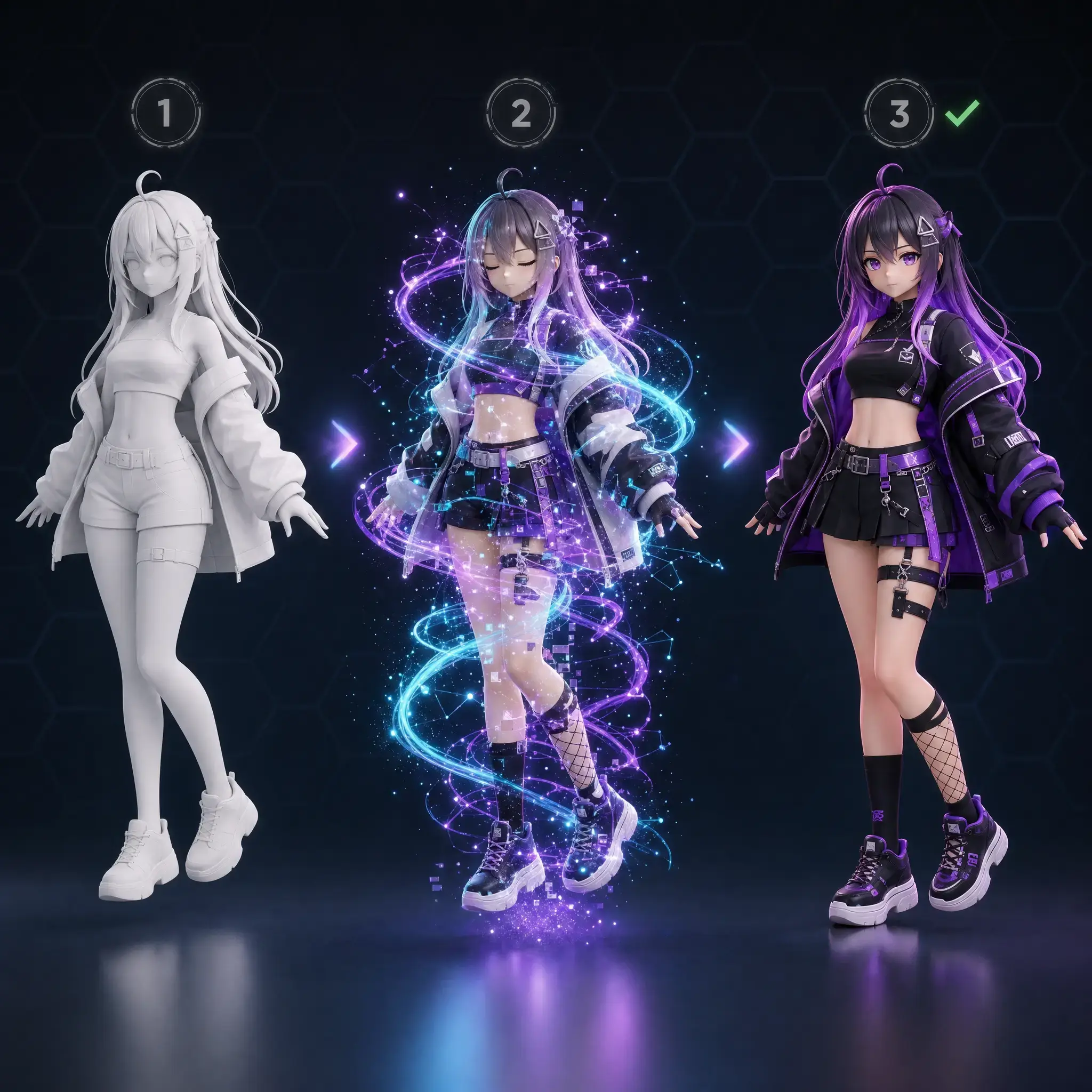 VRChat avatar texturing pipeline from blank model to colored textures